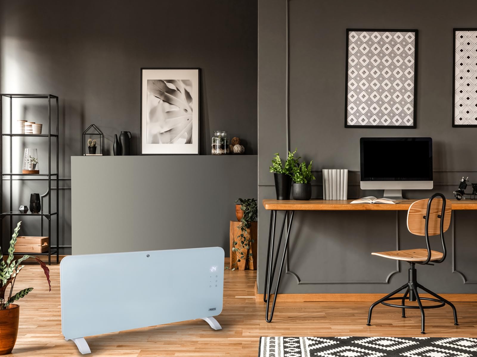 Princess Smart Convector Heater - 2000 W - sterowanie za pomocą darmowej aplikacji - szklany panel - możliwość montażu na ścianie - z ekranem dotykowym LED