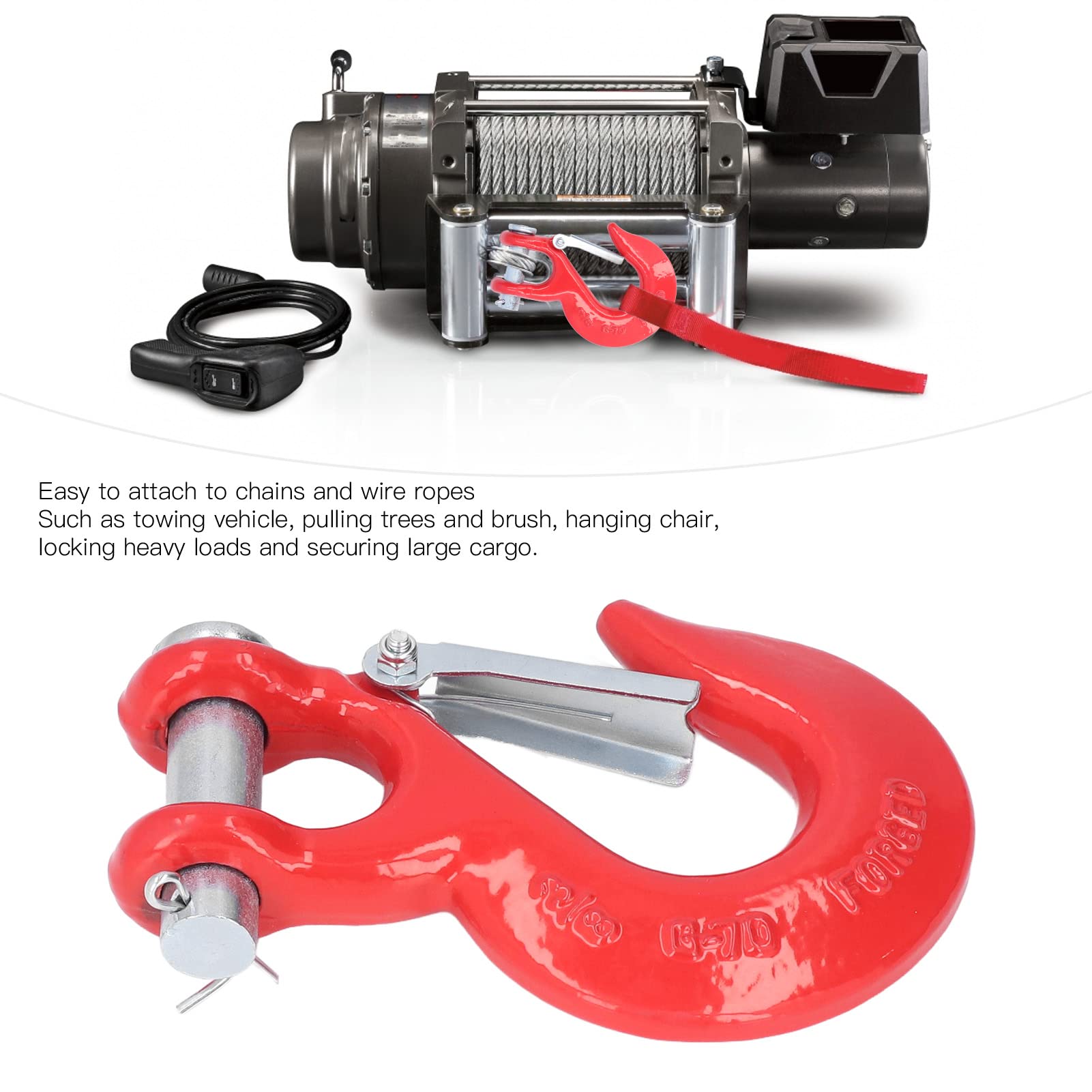 WOOXGEHM 3/8in Clevis Slip Hook, 18000lbs Limit Capacity, Antirust Steel Clevis Hook, Clevis Safety Hook for Port Off Road Rescue Lifting (Red)