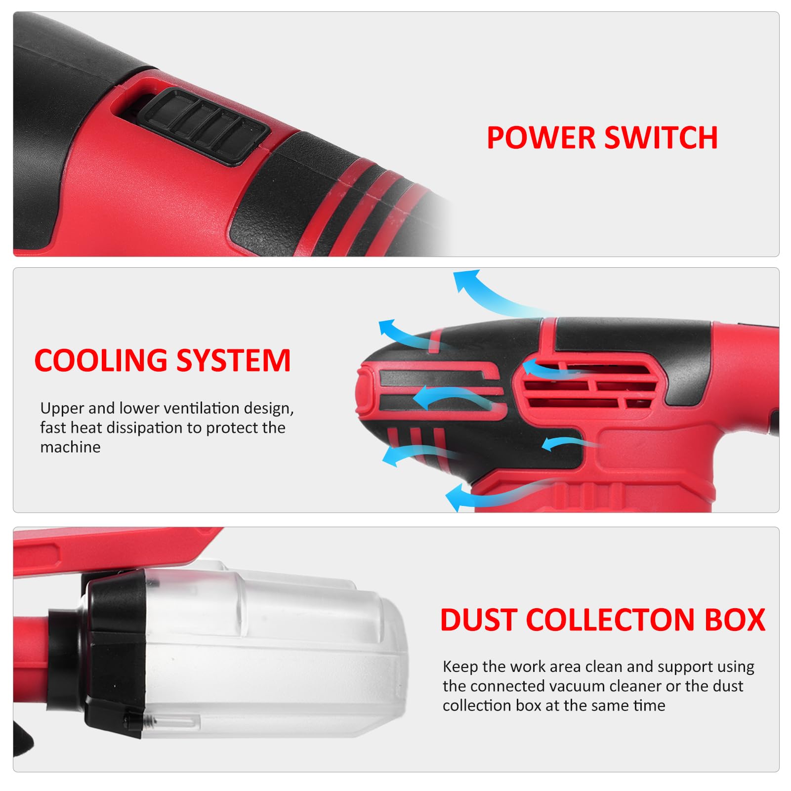 Lijadora Orbital De 150MM Lijadora EléCtrica De 450 W Con Cable De 6 Engranajes Ajustables, Lijadora ExcéNtrica De 13000 SPM Con Doble Mango Con 20 Piezas De Papel De Lija, Colector De Polvo, Para Car