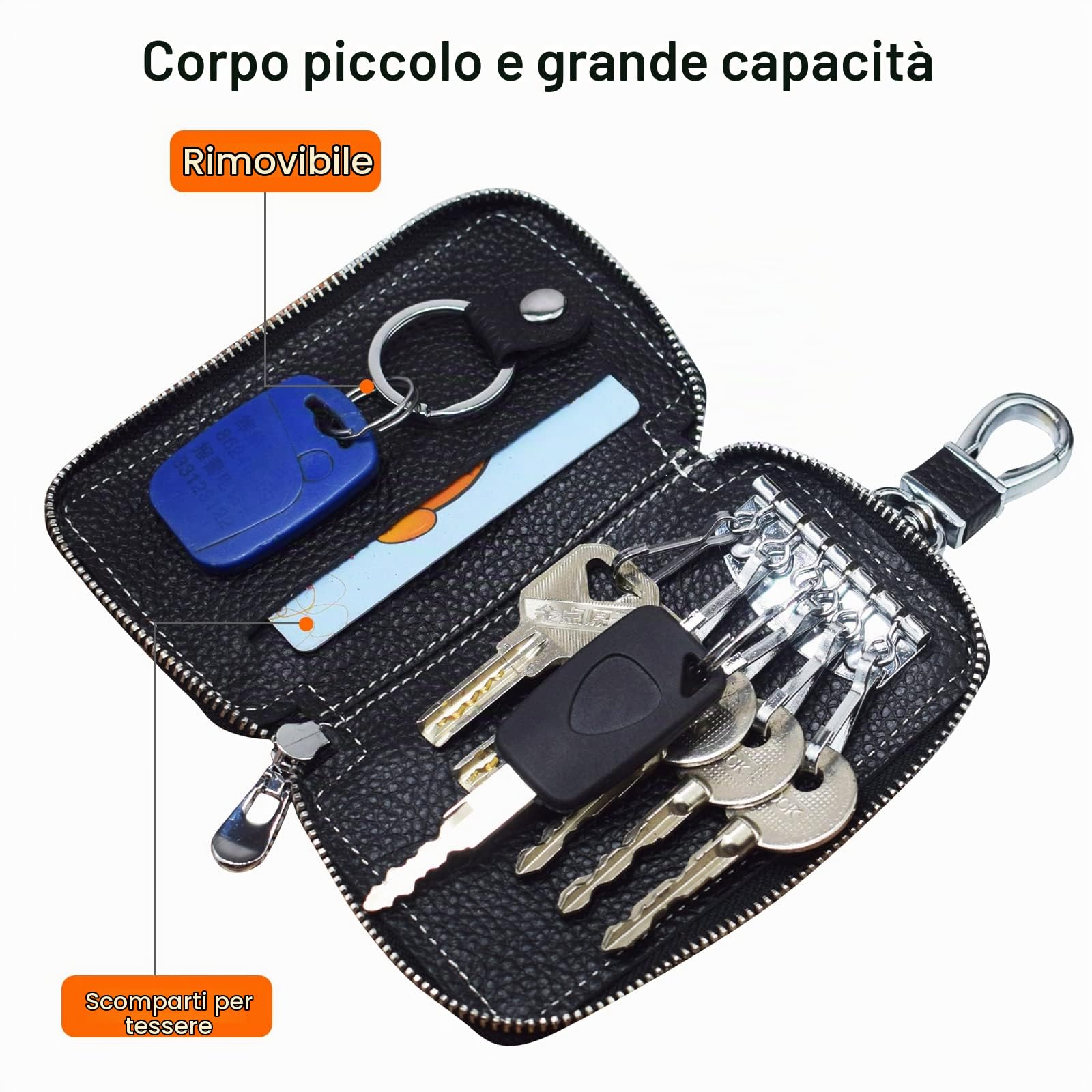 Astuccio Portachiavi Vera Pelle Auto Del Sacchetto Portachiavi Uomo Portatile Sacchetto Chiave Key Case con 6 Gancio Blu