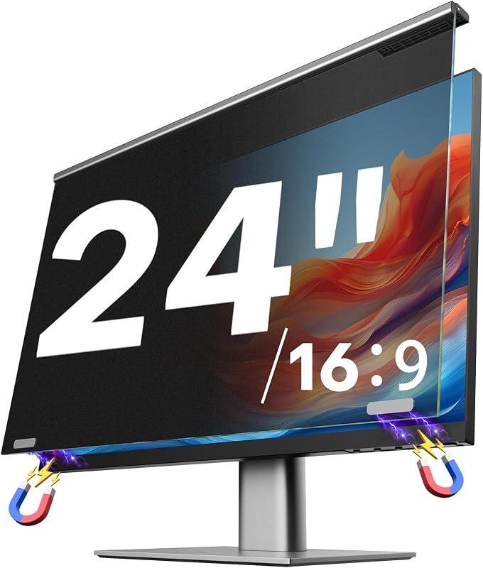 Privacy Screen for 24 inch Monitor 16:9, Magnetic Anti Spy | Anti Glare, Blue Light Filter, Hanging Removable, Fits 24 inch 16:9 Frameless, Thin Bezel Monitors