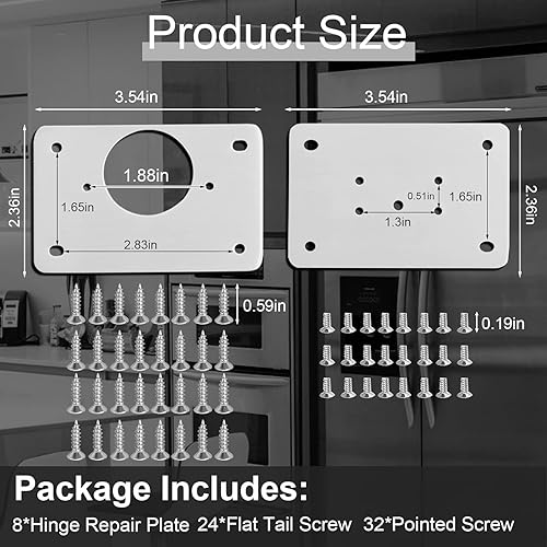 Miniatura 8 de Kit de placa de reparación de bisagra gruesa con agujero para gabinete, soportes de reparación de placa de acero inoxidable resistentes a la