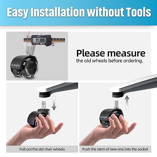 Miniatura 6 de Sytopia Ruedas de repuesto para sillas de oficina, resistentes para suelos de madera dura y alfombras, repuesto para alfombrillas de goma,