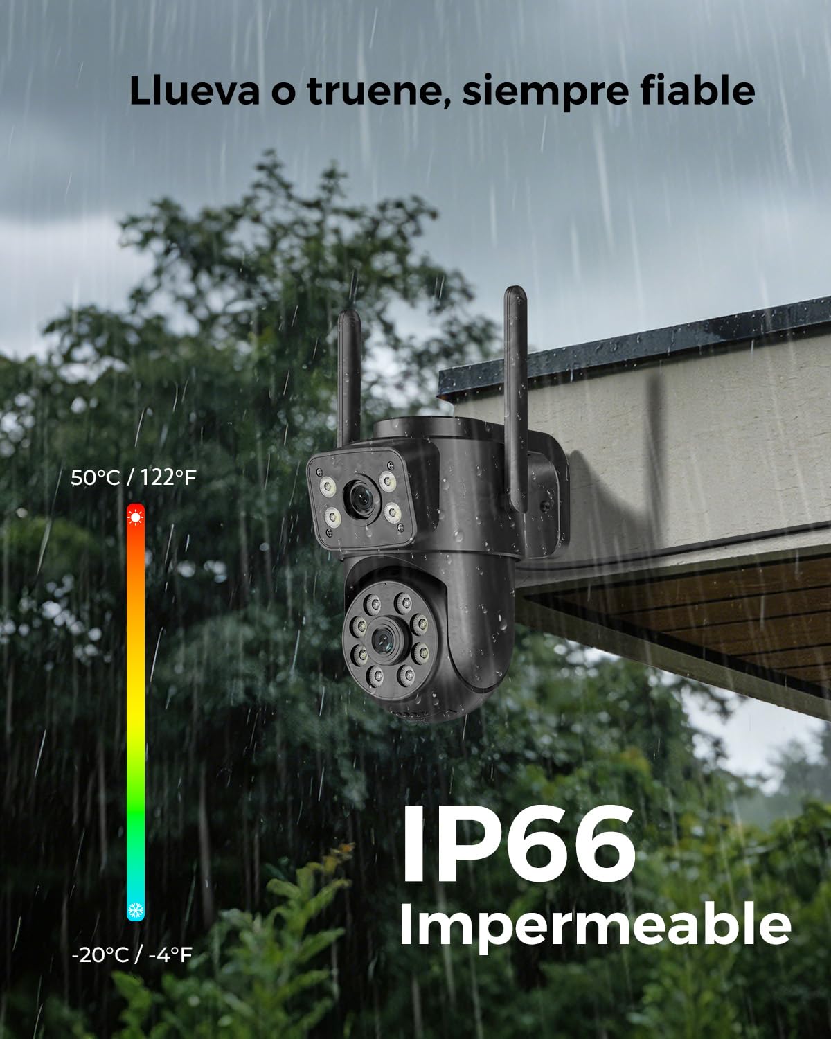 Reobiux 2K Camara Vigilancia WiFi Exterior con Doble Lente, 2,4G/5Ghz Cámaras Vigilancia Domicilio con Visión Nocturna Color, Seguimiento Automático, Audio Bidireccional, Grabación Continua 24/7