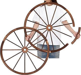 2 Pcs Wooden Wagon Wheels 30 Inch Removable Decorative Wooden Wheels Old Western Wood Wagon Wheel Hanging Cowboy Party Decorations Wood Wheels for Bar Garage Indoor Outdoor