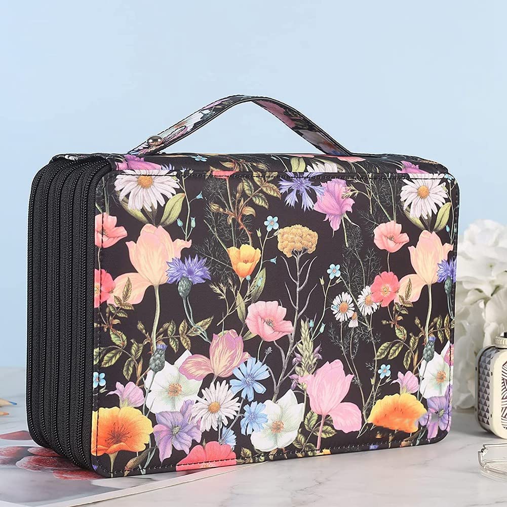 Trousse à crayons de couleur à 250 emplacements avec fermeture éclair pour étudiant ou artiste D, Couleur des fleurs.