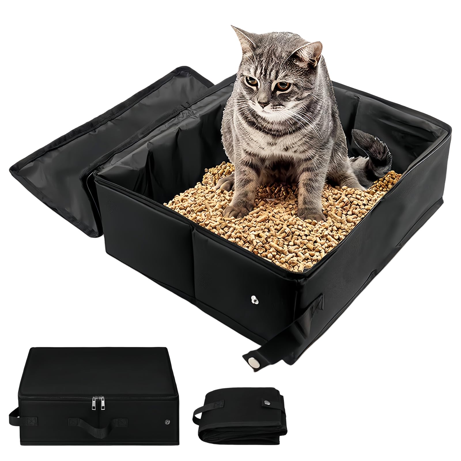 Portable Foldable Cat Litter Box with Zipper & Lid