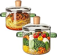 Vista 1 de 2 cacerolas de vidrio con tapa, olla de vidrio borosilicato resistente al calor, olla transparente duradera para sopa, pasta, fideos, comida