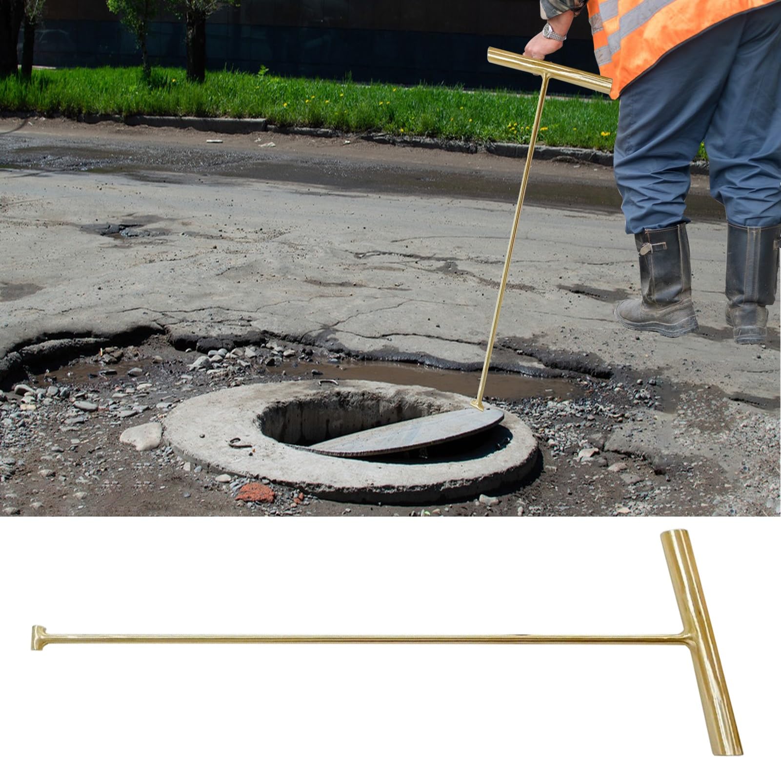 Hak do studzienek kanalizacyjnych, hak w kształcie litery T do szamba i dostępu do kanalizacji deszczowej, przenośne narzędzie do wyciągania 40 cm z pokrywy kanalizacji i żaluzji warsztatowe