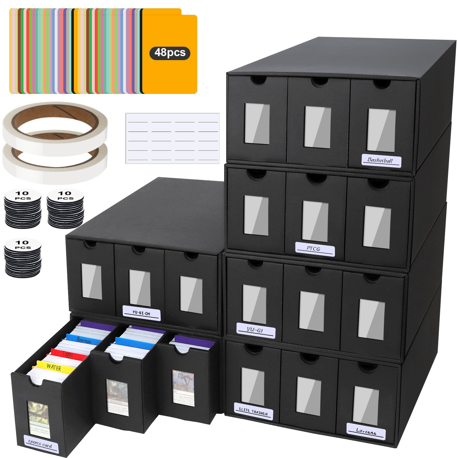 Caja de Mazos Commander para MTG para más de 18000 Tarjetas, MTG Deck Box con 48 Divisores Coloridos, Caja de Almacenamiento de Tarjetas Coleccionables para TCG, PTCG