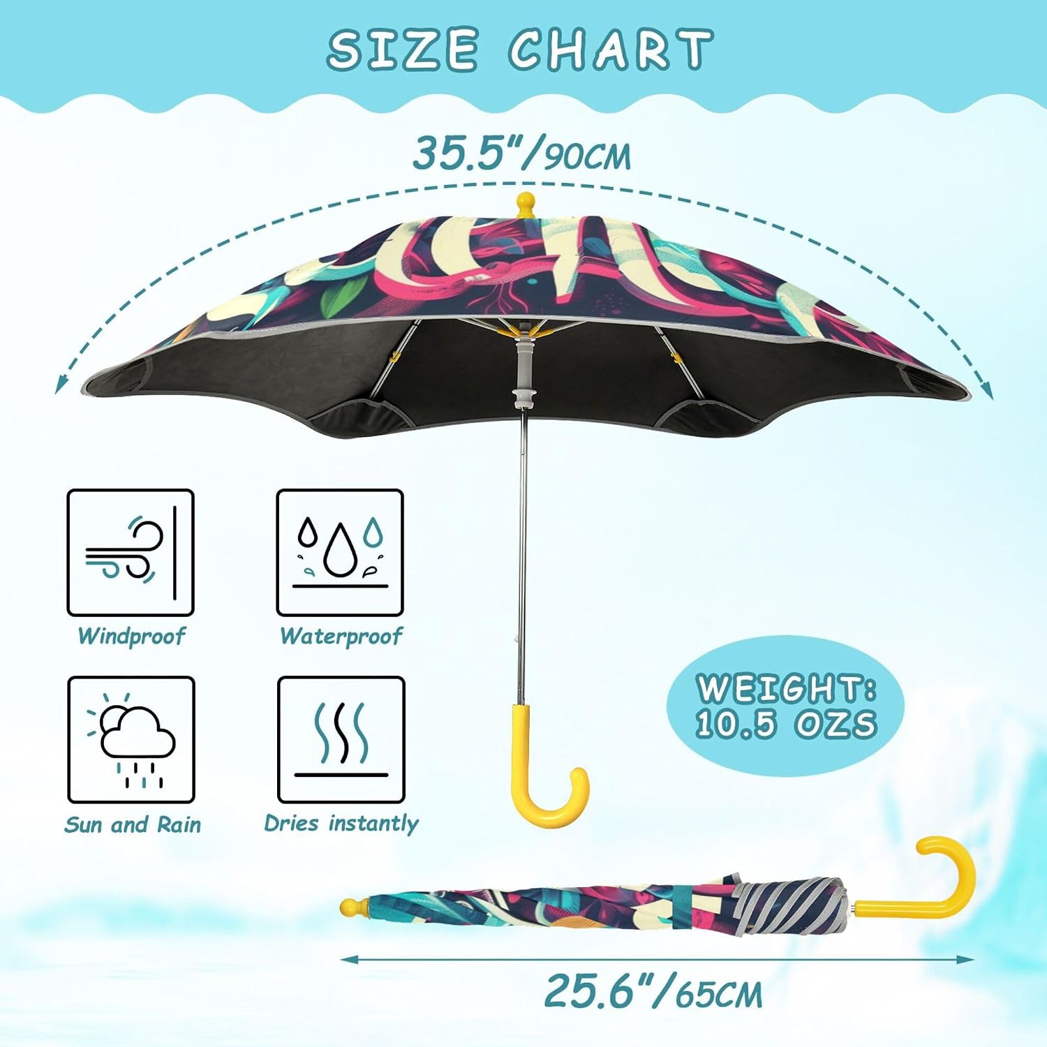 ALAZA Science Instruments Rainbow Kids Umbrella for Girls Boys Toddler Children Rain & Sun Umbrella