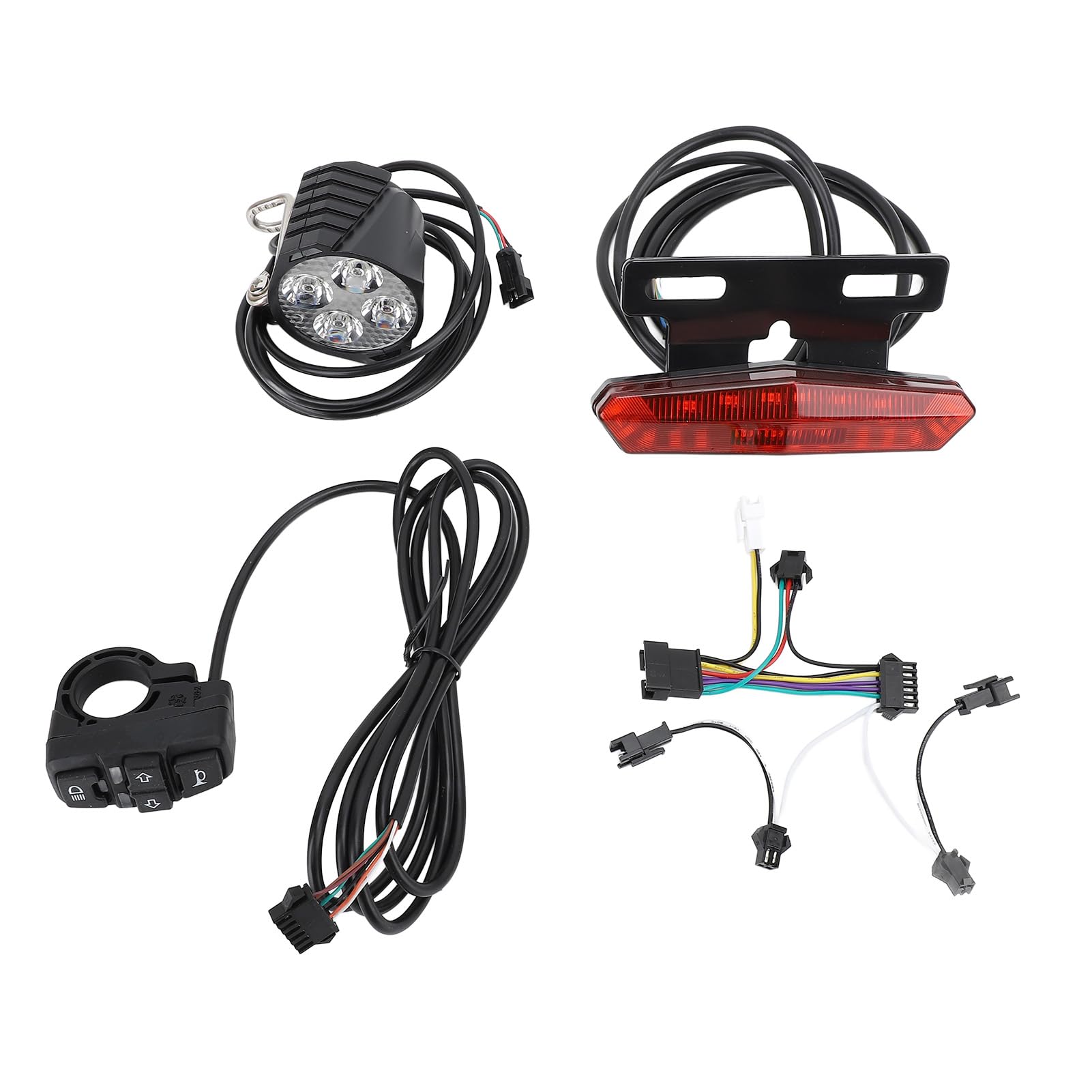 CHICIRIS - Conjunto de luces de bicicleta eléctrica, faro LED y luz trasera con botón de conmutación de bocina, advertencia de freno y intermitente, para bicicleta eléctrica 24 V 36 V 48