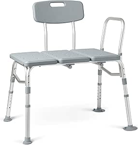 Medline Transfer Bench for Bathtubs and Showers, Adjustable Shower Bench and Bath Seat for Seniors and Adults