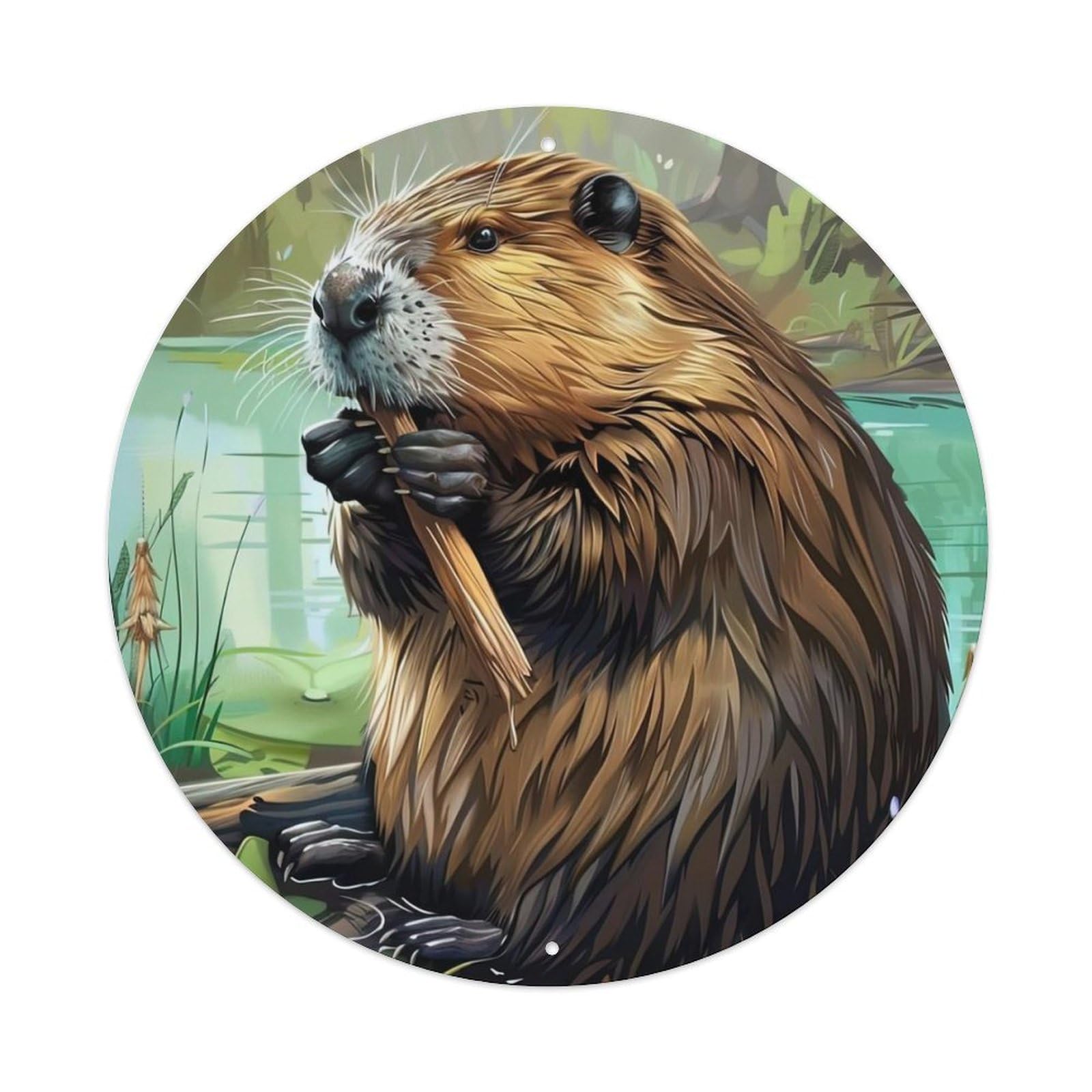 Animal Artwork Beavers by The River Metal Tin Sign