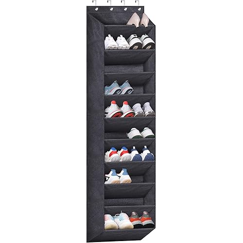 SLEEPING LAMB Over The Door Shoe Organizer for Closet with Large Deep Pockets, Narrow Shoe Rack for Door Hanging Boots Storage, Black