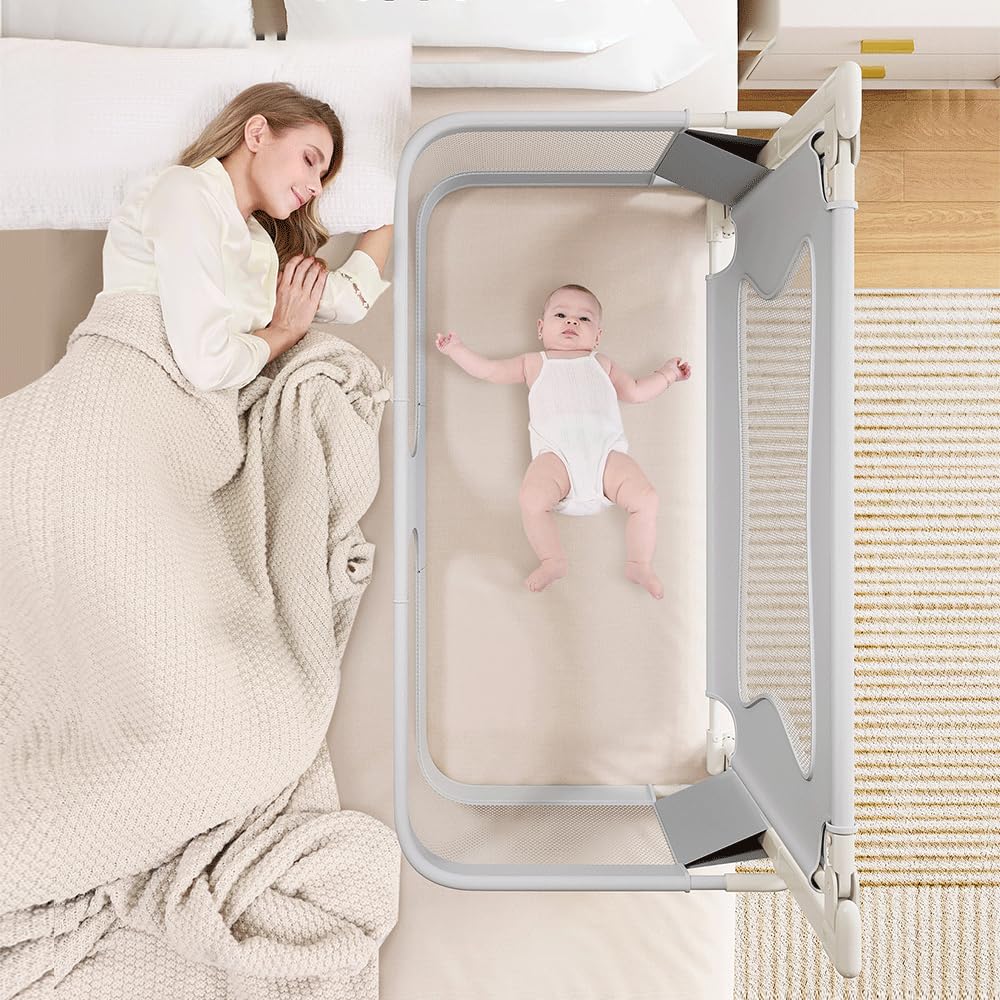 OHMG 3 en 1 Berceau Cododo pour Bébé, Berceau bébé evolutif, Hauteur Réglable, lit Pliant bébé, Lit Cododo de Bébé avec Moustiquaire, fenêtre en Maille Respirante et Visible, pour 1 à 36 Mois