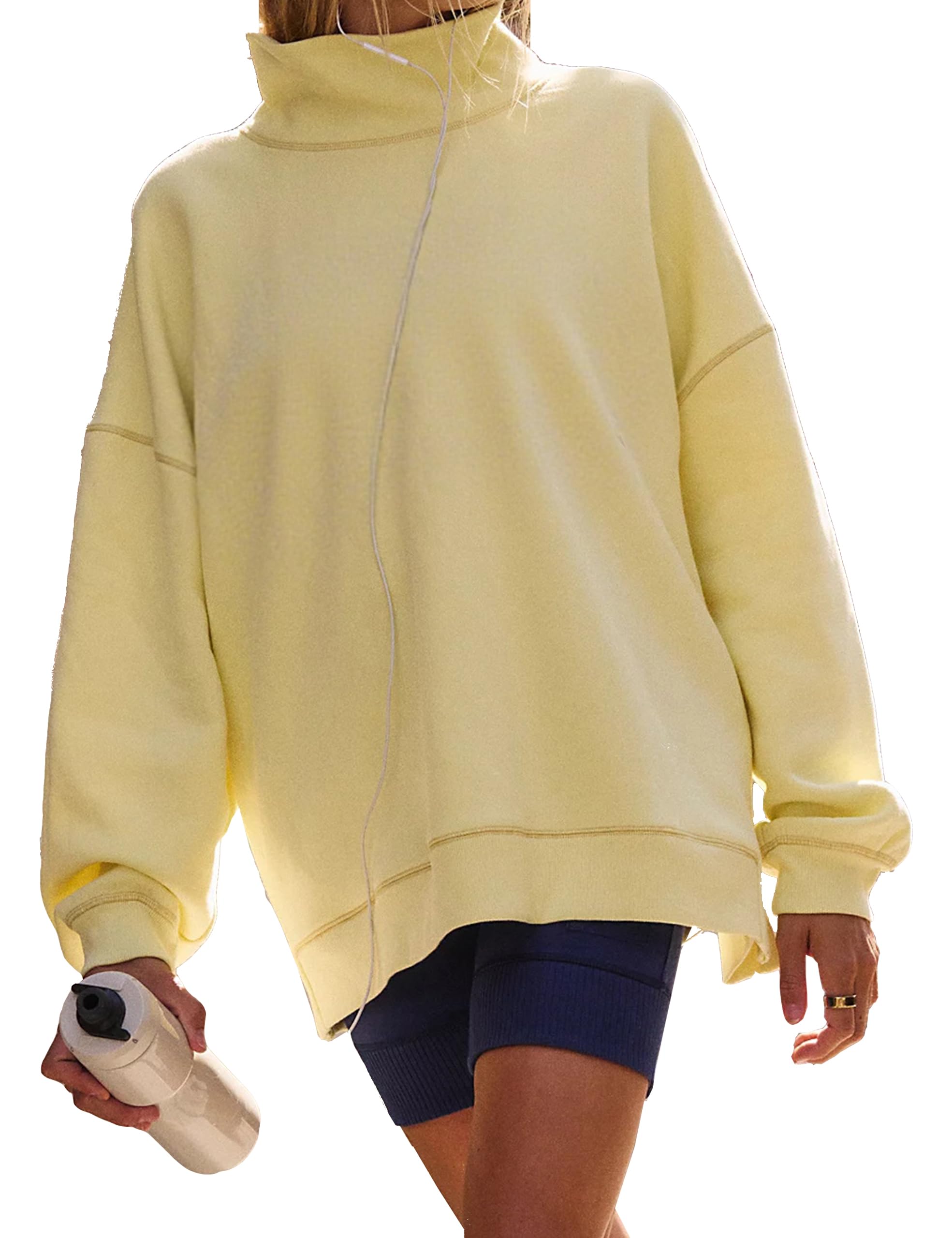 Mock Neck Sweatshirt Women Oversized Fleece Long Sleeve Turtleneck Tops Mockneck Sweatshirt 2026 Casual Pullover-picture-21