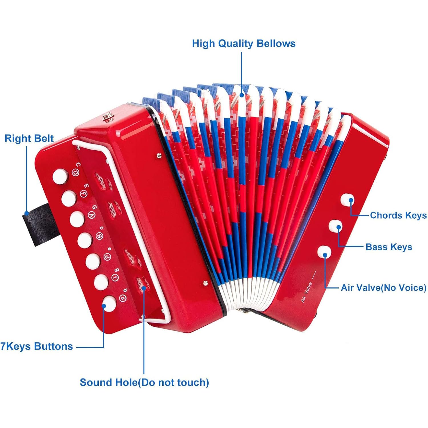 Acordeon，Acordeon Instrumento Musical，Acordeón Infantil de 7 Teclas y 3 Bajos，Con Correas Ajustables，negro，Adecuado Para Niños，Estudiantes，adultos Principiantes，Se Puede Utilizar Como Regalos