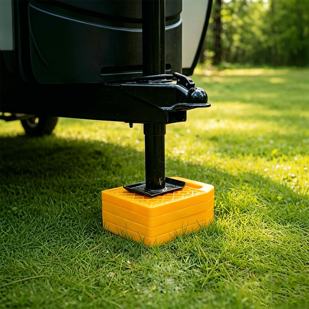 4 Stück Wohnwagen Stützplatten, Unterlegplatten Wohnwagen 23x17x2cm, HDPE Stützplatten mit Griff, Gelb Stützfußplatte Jack Pads, Stabilisator Unterlegplatten für Wagenheber Wohnmobil und Anhänger