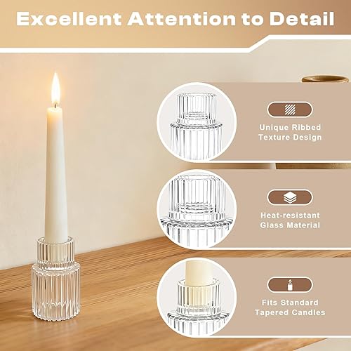 Miniatura 6 de Candelabros cónicos de vidrio 10 piezas de candelabros pequeños a granel para boda, candelabros transparentes estriados, decoración para centro de