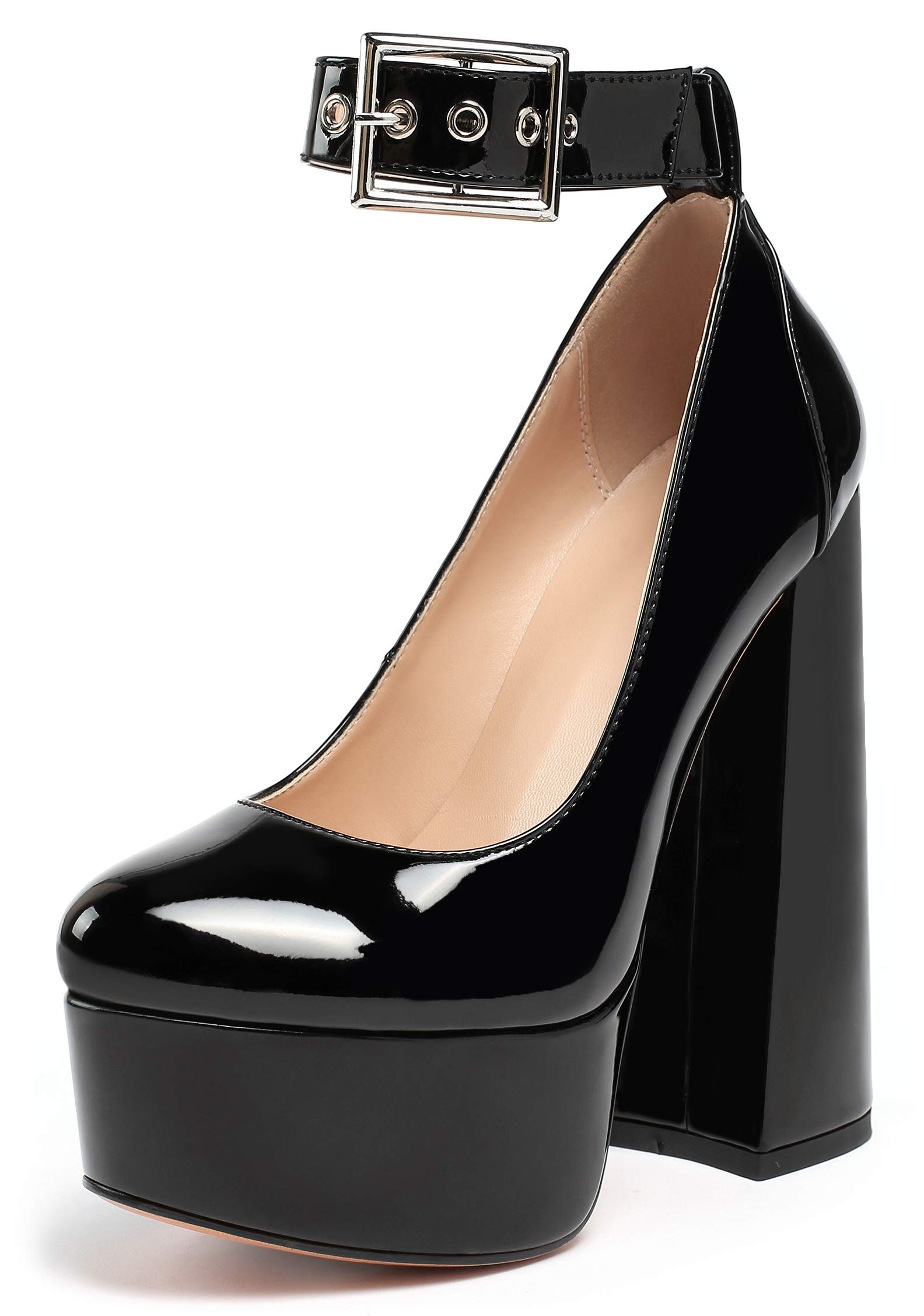 elashe-Scarpe da Donna - 16CM Scarpe col Tacco Blocco Alto- Cinturino alla Caviglia- Scarpe con Plateau