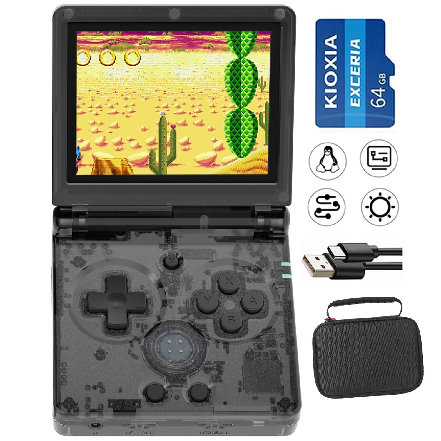 RG35XXSP Flip Portable Retro Handheld Game Console,RG 35XXSP 3.5 Inch IPS Screen Linux System with 64G TF Card Pre-Installed 5532 Games,Clamshell Games Supports 5G WiFi Bluetooth HDMI xxsp