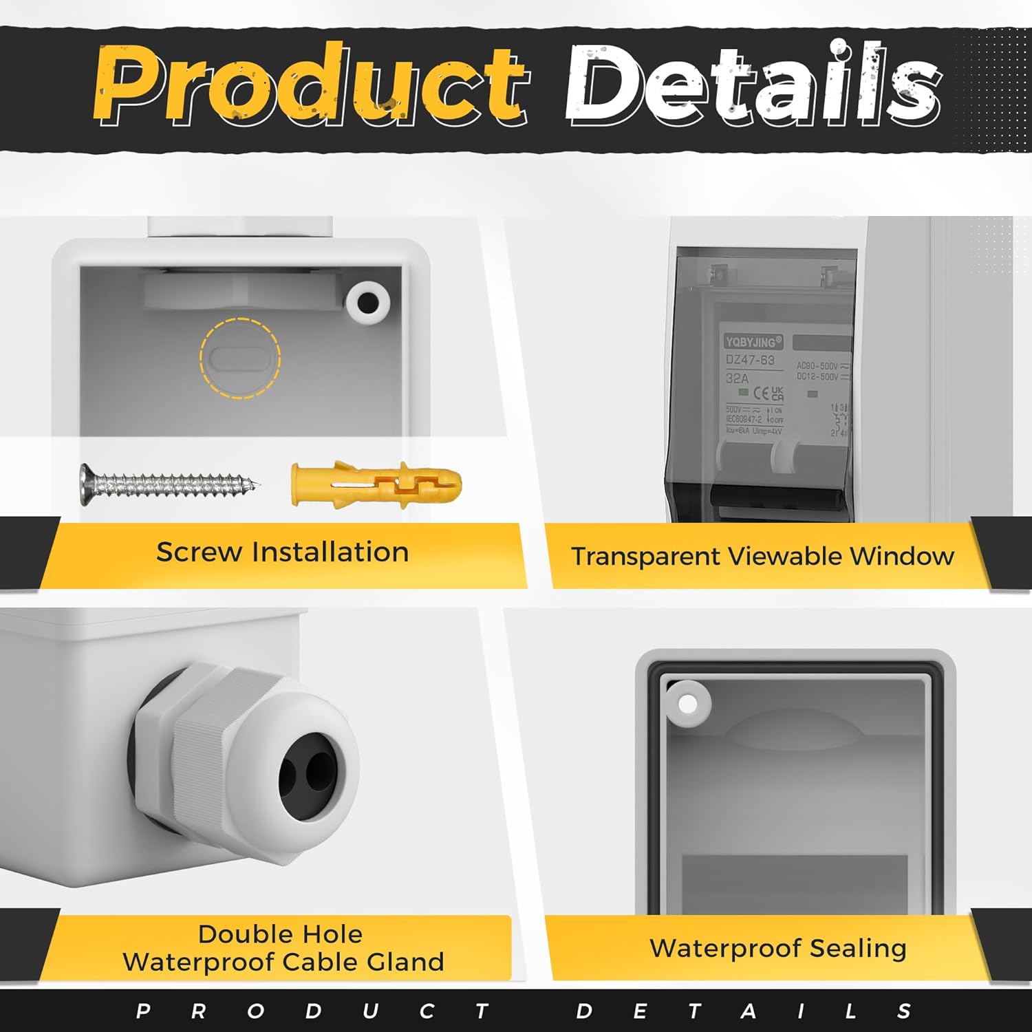 Solar Panel Disconnect Switch 32Amp DC AC Miniature Circuit Breaker 500V 2 Poles with PV Connector and IP65 Waterproof UV-Proof Box for Outdoor Solar PV Homes Battery - Image 5