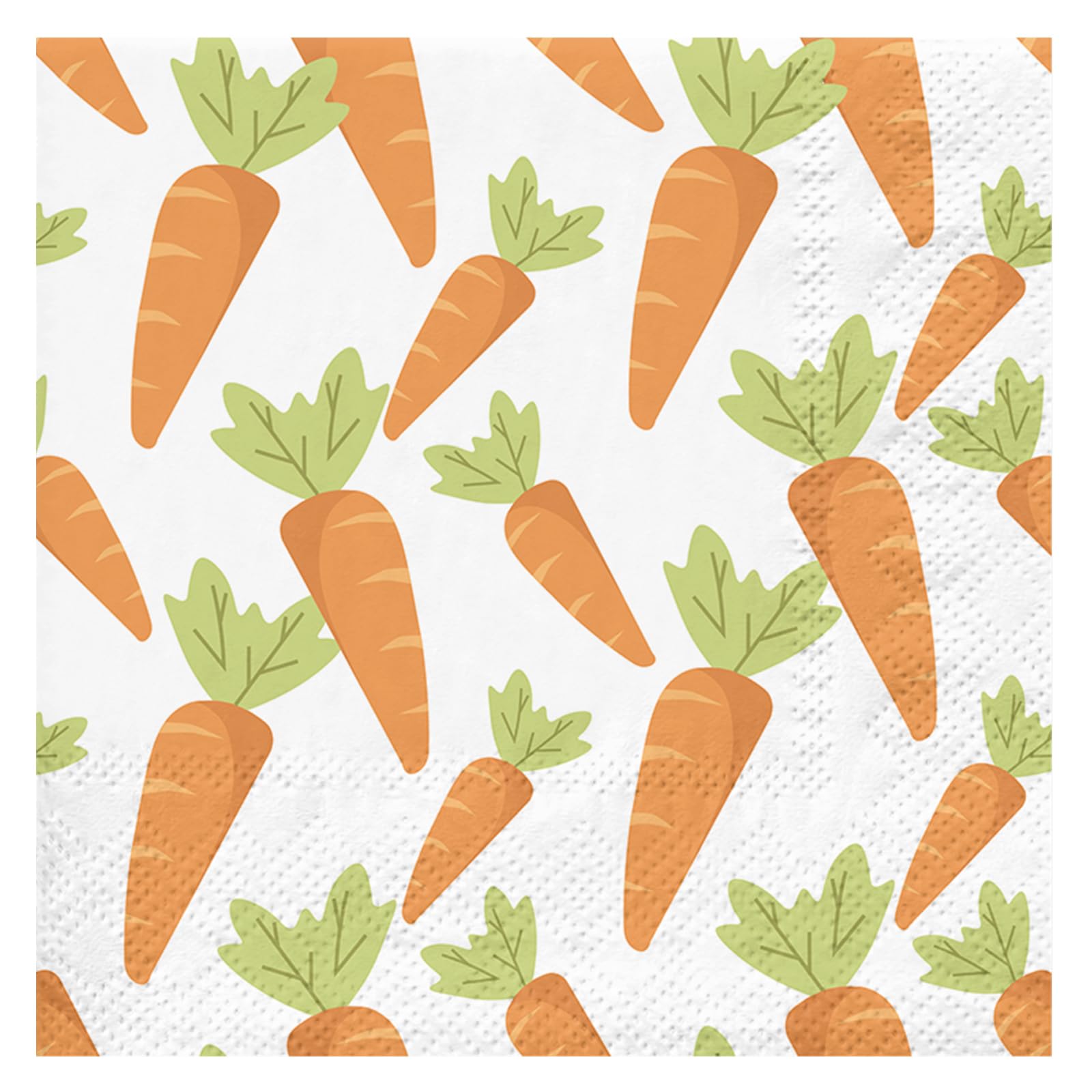 RUSPEPA 50-Piece Easter Carrot Paper Napkins - 3-Ply, Orange Carrot and Green Leaf Design, Disposable Cocktail Napkins for Easter, Spring Party and Farm Theme Table Decoration,12.7x12.7cm (5x5 Inches)