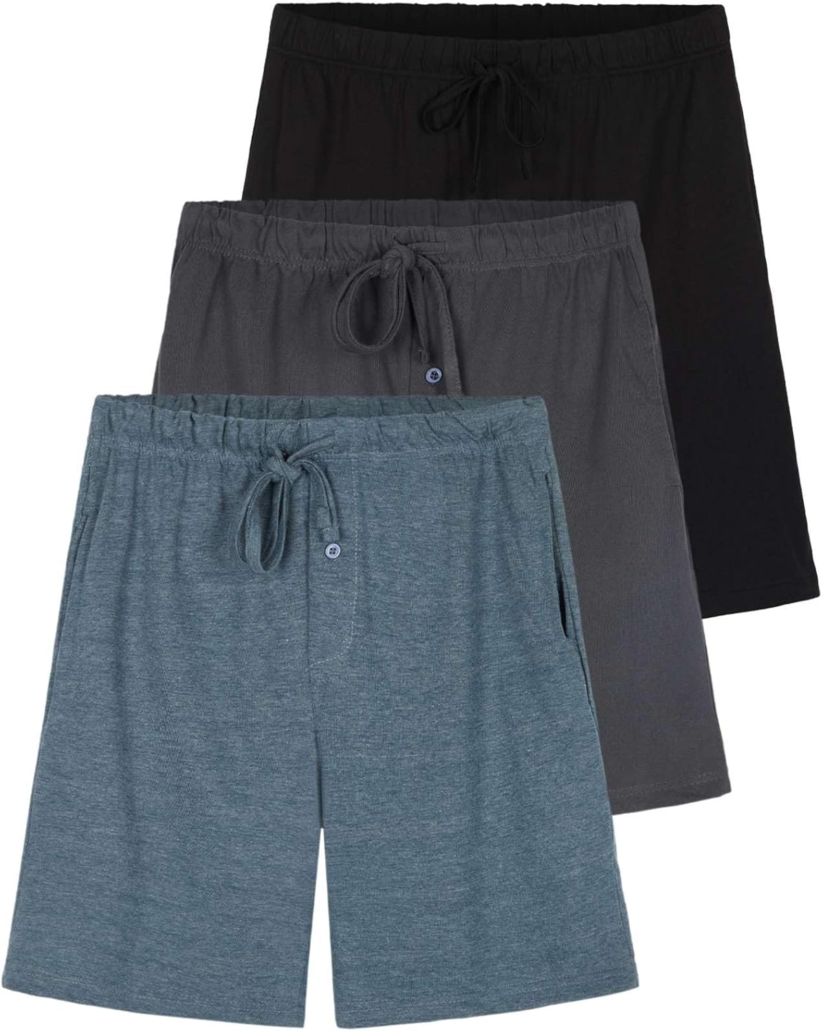 Real Essentials 3 Pack:Mens Cotton Ultra-Soft Knit Sleep Pajama Shorts & Lounge Wear (Available In Big & Tall)