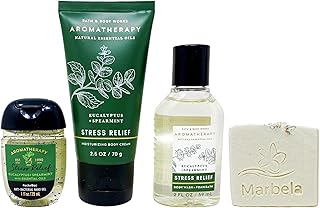 Bath & Body Works Aromatherapy Stress Relief Eucalyptus Spearmint - 3 Pack - Body Cream, Body Wash + Foambath and Hand Gel with a Natural Oats Sample Soap.