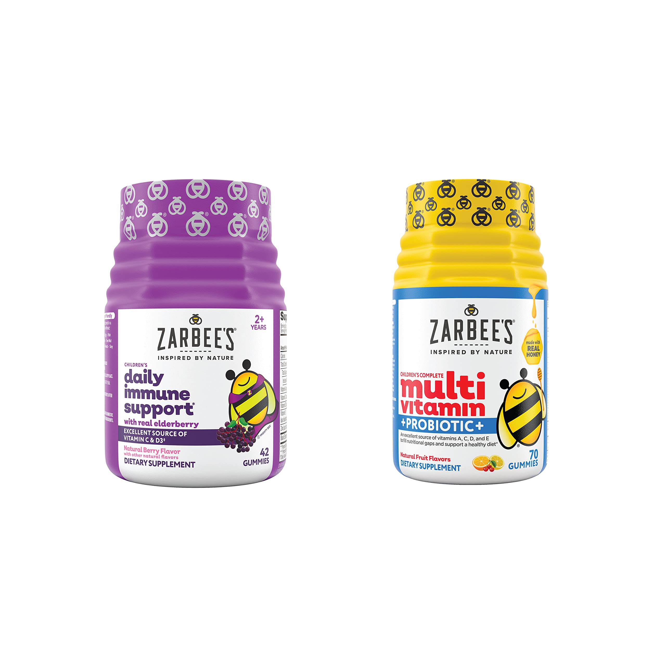 Zarbee's Kids Daily Immune Support & Kids Multivitamin + Probiotic Multipack, Immune Support Gummies with Elderberry, Vitamin C & Zinc, 42 ct, & Children's Vitamins + Probiotic Gummies, 70 ct, 2 Items