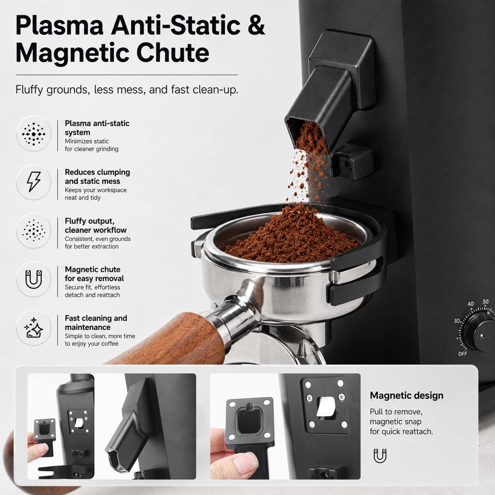 Molinillo Dosificador para CafeteríAs: Muelas De 80 Mm Y Soporte Black | Optimizado para un flujo de trabajo rápido; compatible con cestas de 58 mm y ajuste micrométrico de 100 niveles.