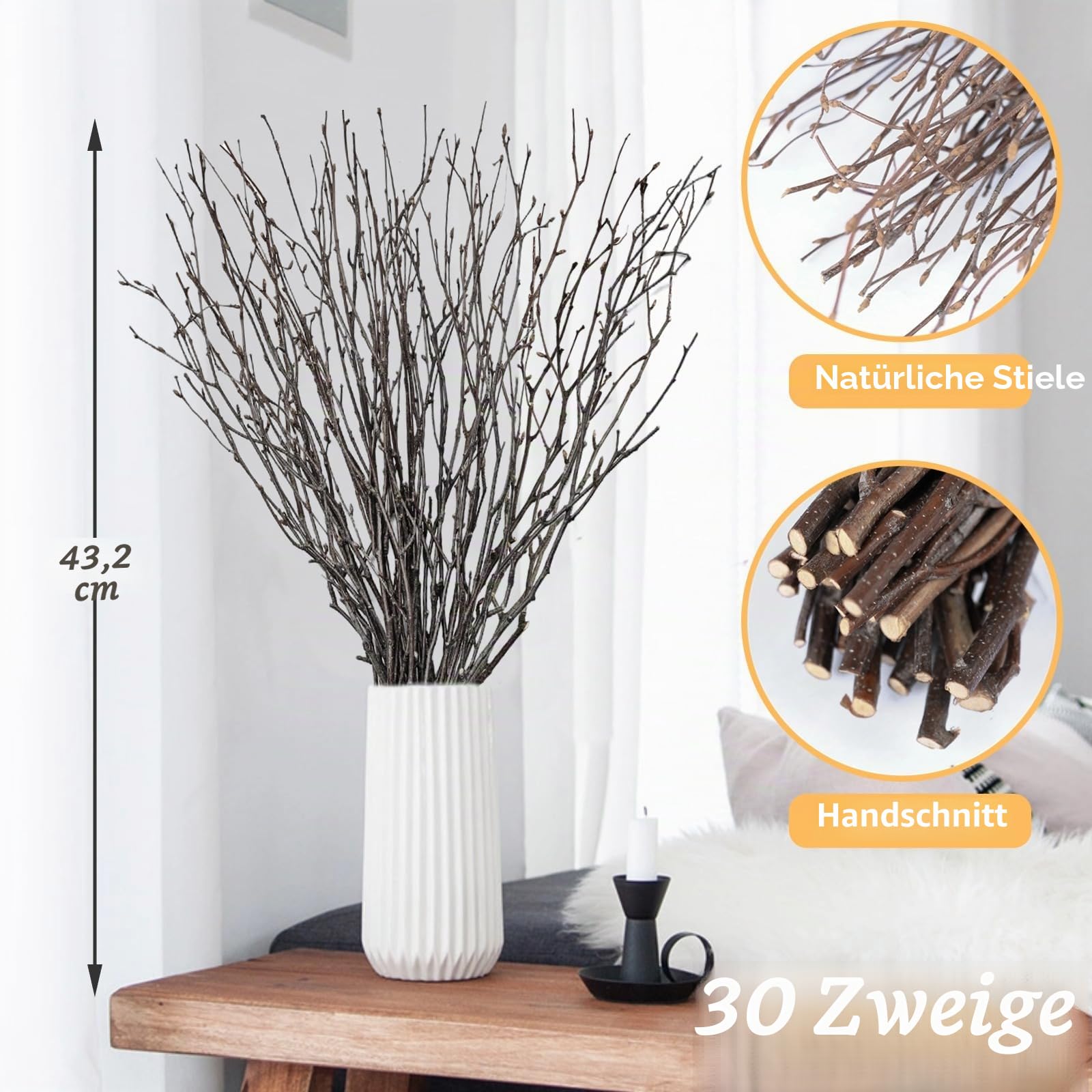 30 Stück echte getrocknete Birkenzweige – 43,2 cm dekorative 100% natürliche Birkenzweige für Ostervasen, lockige Weidenzweige, DIY, Blumenarrangement, Zweigkranz, Tafelaufsatz, rustikale
