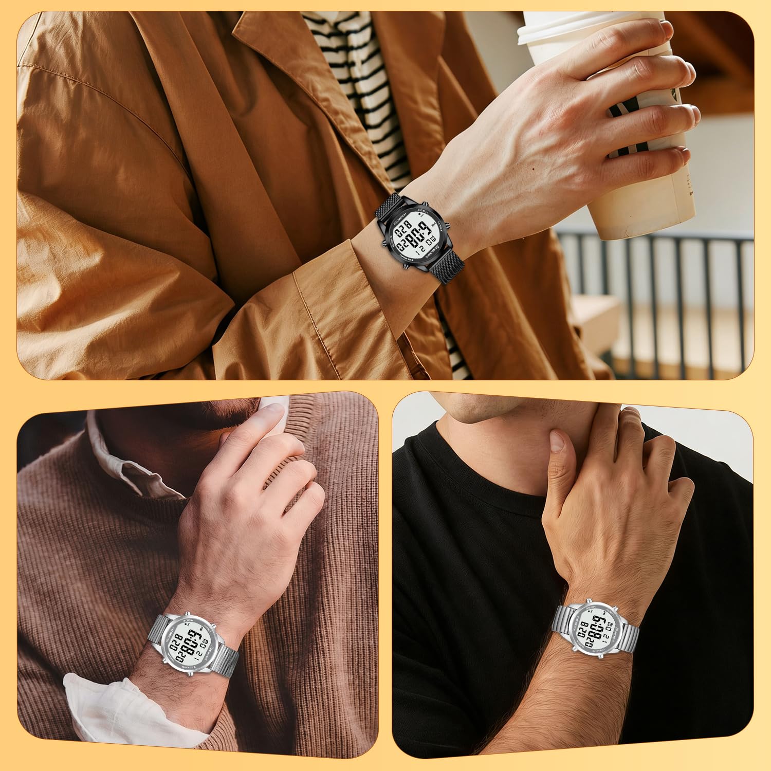 Hearkent Orologio digitale parlante con contapassi, tempo di conversazione, data, passi, calorie in inglese, 5 sveglie, retroilluminazione EL, numeri grandi LCD, senza Bluetooth, per anziani/ciechi