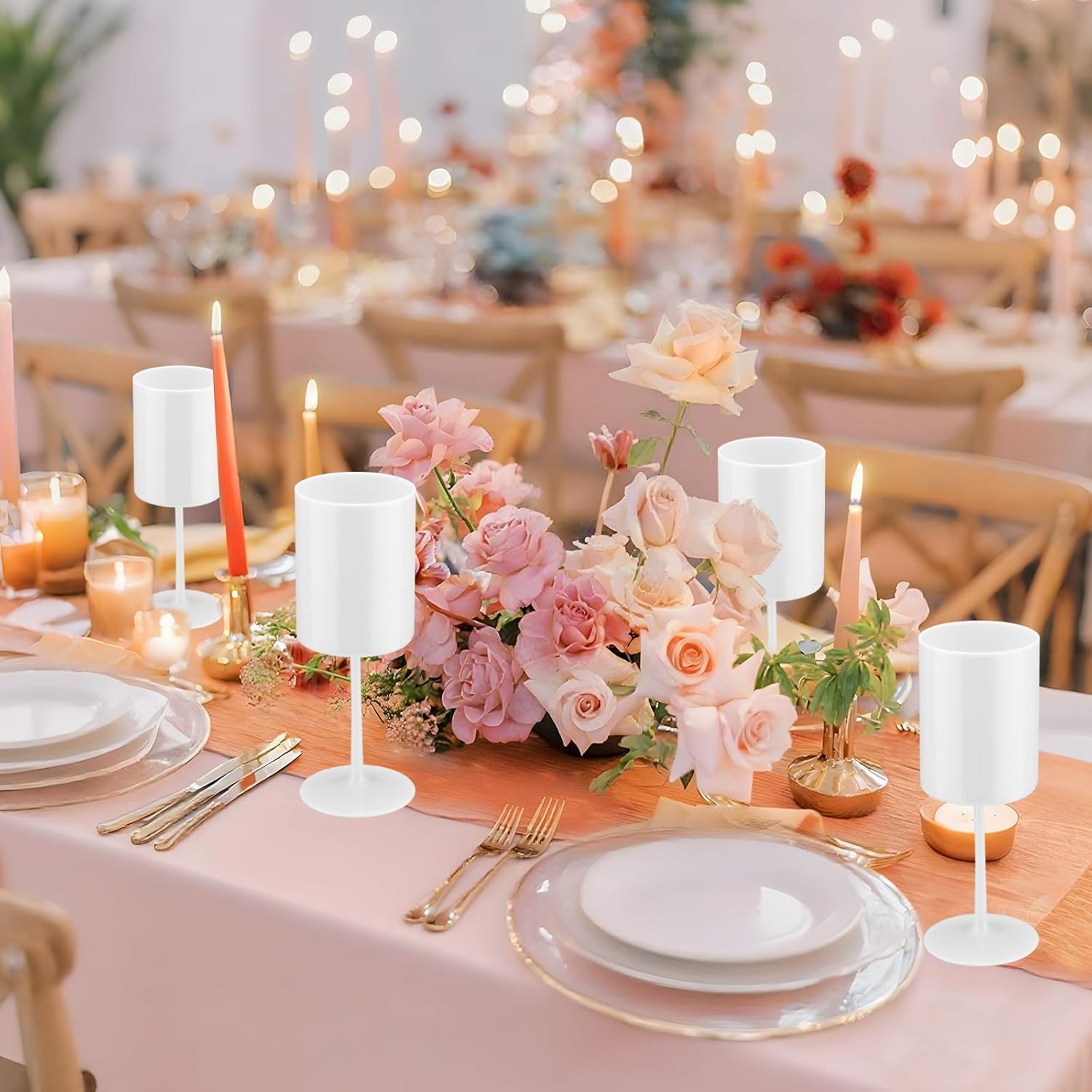 24 Pack Plastic Wine Glasses 10 Oz Large Reusable Drinking Cups Vintage Champagne Glasses with Stem,Acrylic Shatterproof Drinking Glasses Goblets for Wedding Toasting Parties Christmas Glassware，White