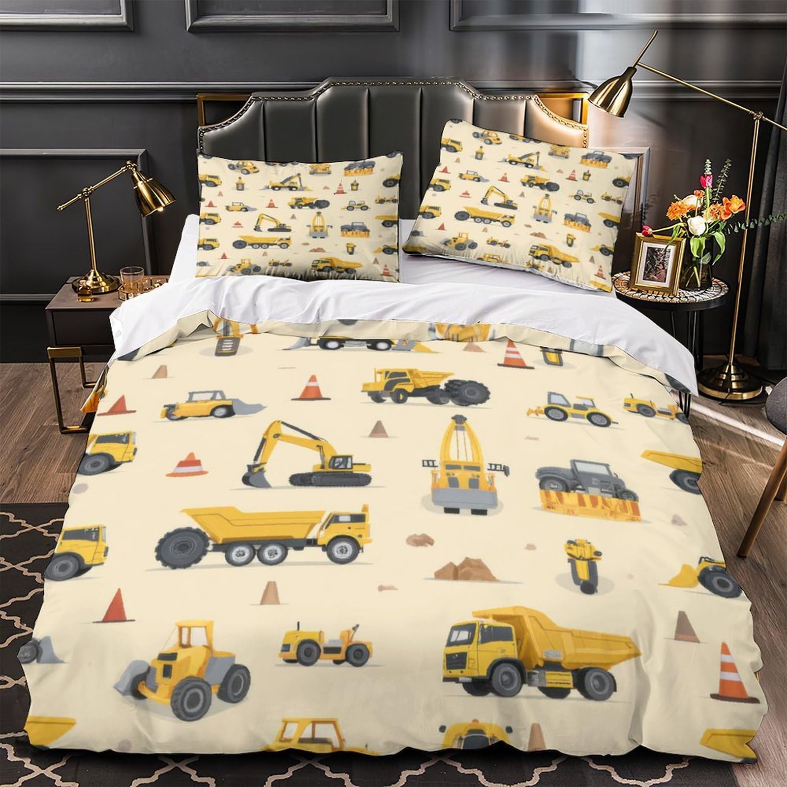MMDASBVPE Construction Vehicles Quilt Cover 3D Print Ultra Soft 3PCs Bed Linen Hidden Zipper Duvet Cover Luxurious Breathable for Adults Teens Women Kids Girls Boys Youth Double（200x200cm）