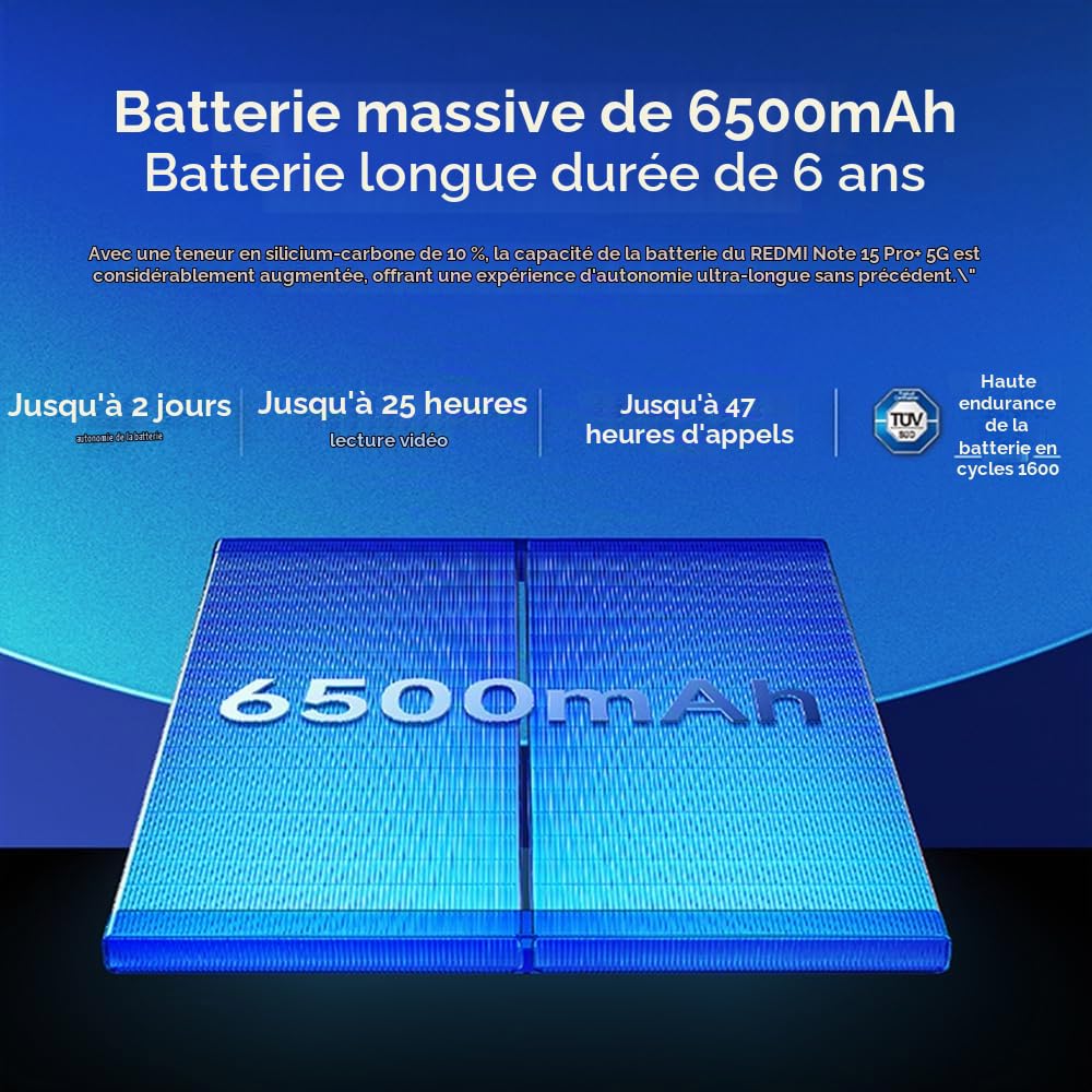 XIAOMI Smartphone Redmi Note 15 Pro+ 5G, NFC, 8+ 256 Go, Bleu, IP68, 6,83", Snapdragon 7s Gen 4, Appareil Photo 200 MP, Charge Rapide 100 W, Batterie 6 500 mAh