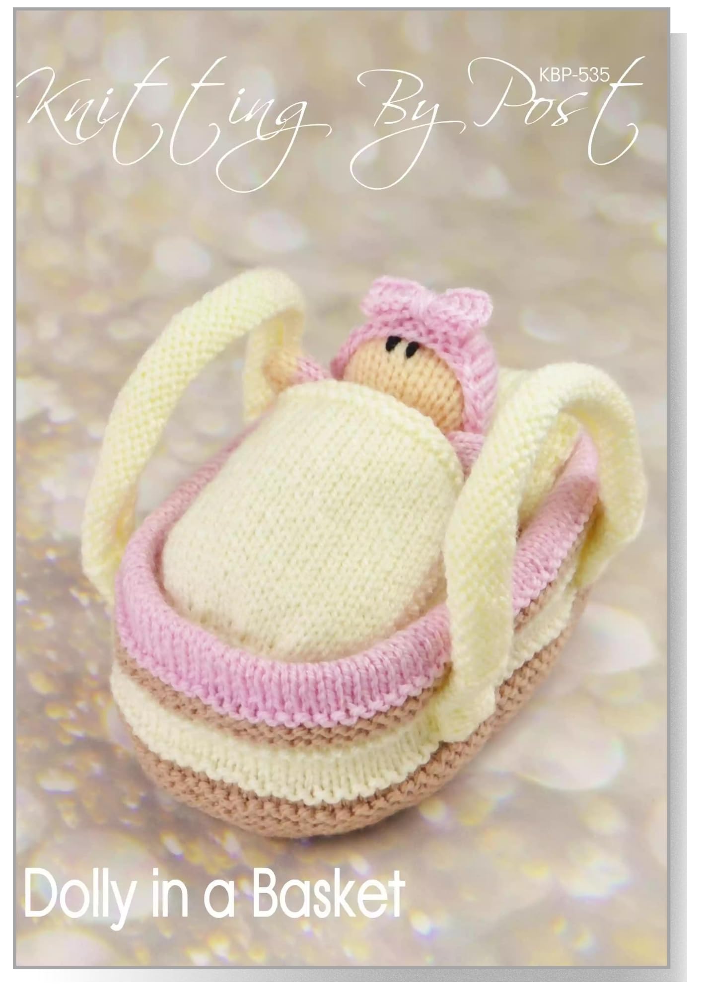 Knitting By Post Brown, Cream, Pink Knitting Pattern: Dolly In A Basket Play Set, A5 Leaflet For Toy Creation, Ideal For Beginners And Intermediate Knitters, Compact Design For Easy Storage