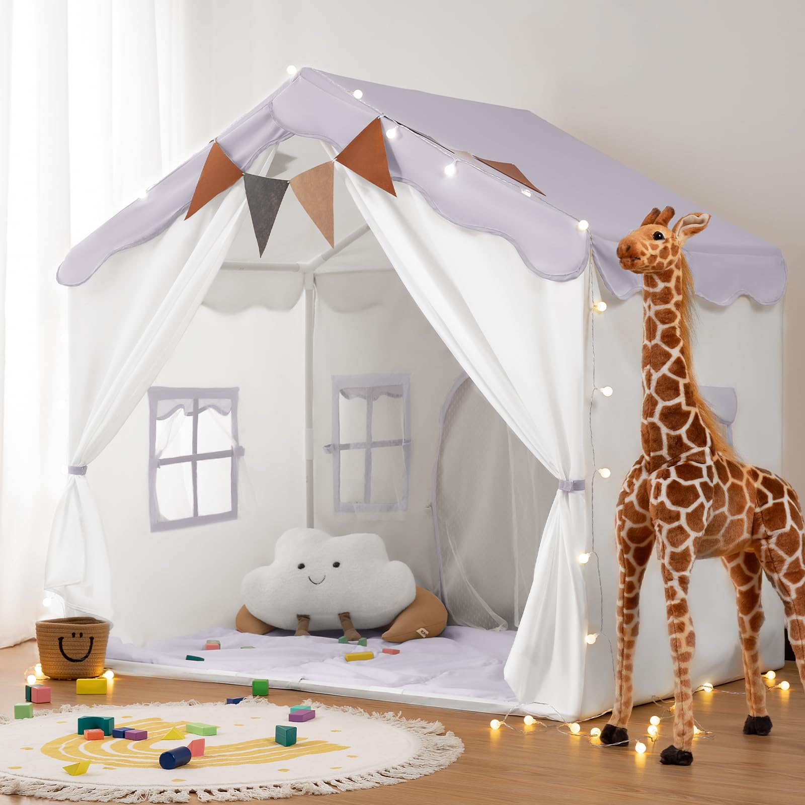 besrey 2 IN 1 Kinderzelt, Kinder Spielhaus Indoor mit Matte und Lichtern, Kinder Bettzelt,Spielzelt für Drinnen,Prinzessin Zelt, Kinderspielhaus, Kuschelecke Kinderzimmer Dekor ab 3 Jahre Lila