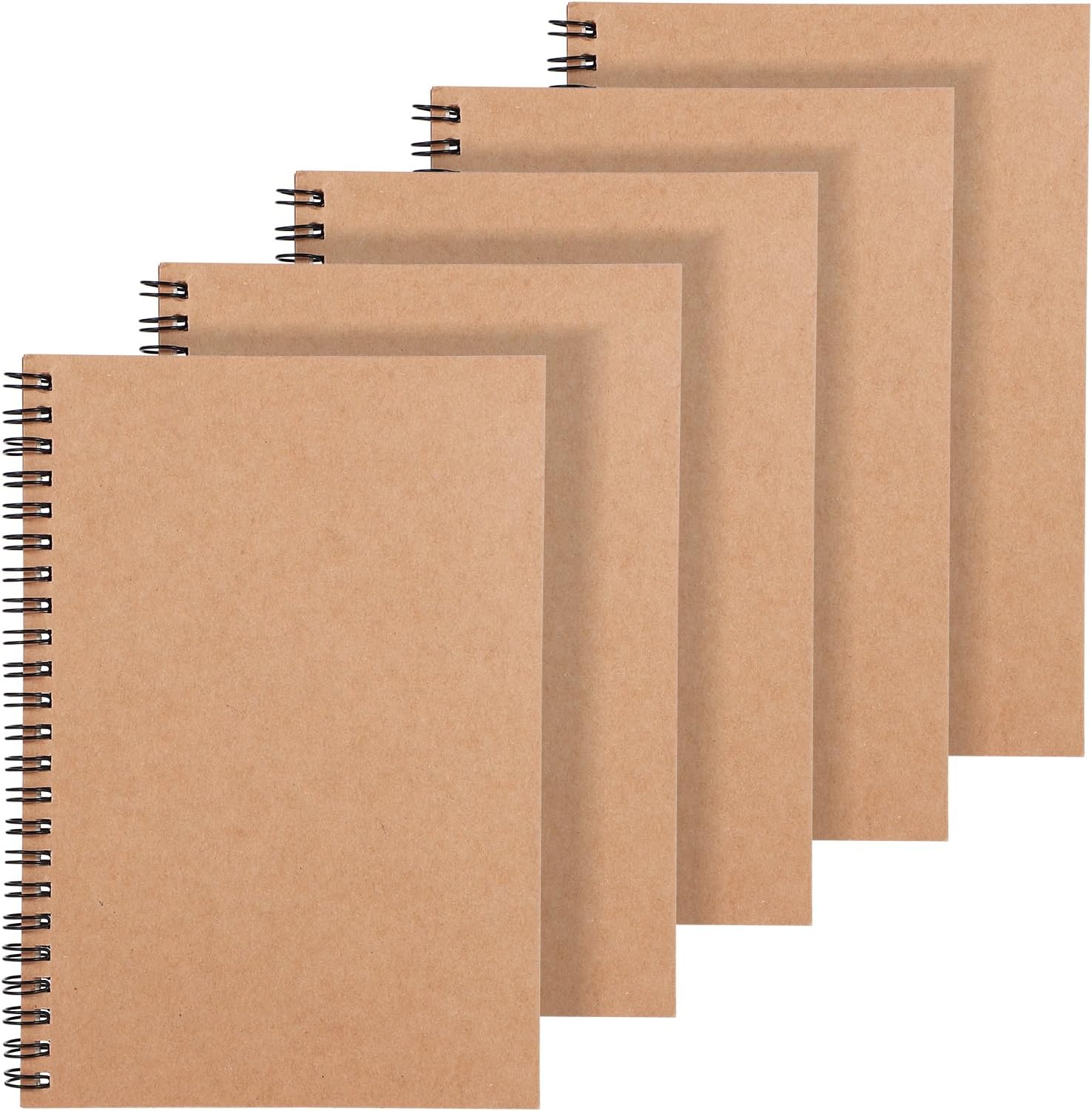 Zuimei 5 Pack Spiral Lined Notepad A5, 120 Pages/ 60 Sheets Kraft Cover ...