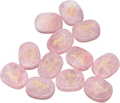 Miniatura 7 de mookaitedecor 4 piedras de aventurina verde, símbolos triangulares grabados, piedras de palma pulidas para curación de cristales de Reiki