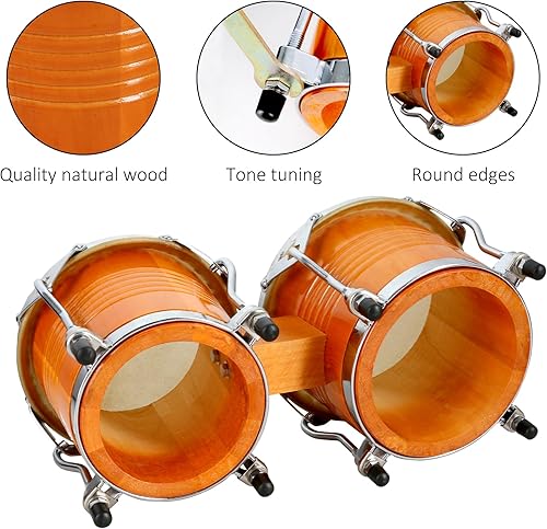 Miniatura 19 de EastRock Bongo - Juego de tambor de 4 y 5 pulgadas para adultos, principiantes, profesionales, instrumentos de percusión de madera y metal con llave