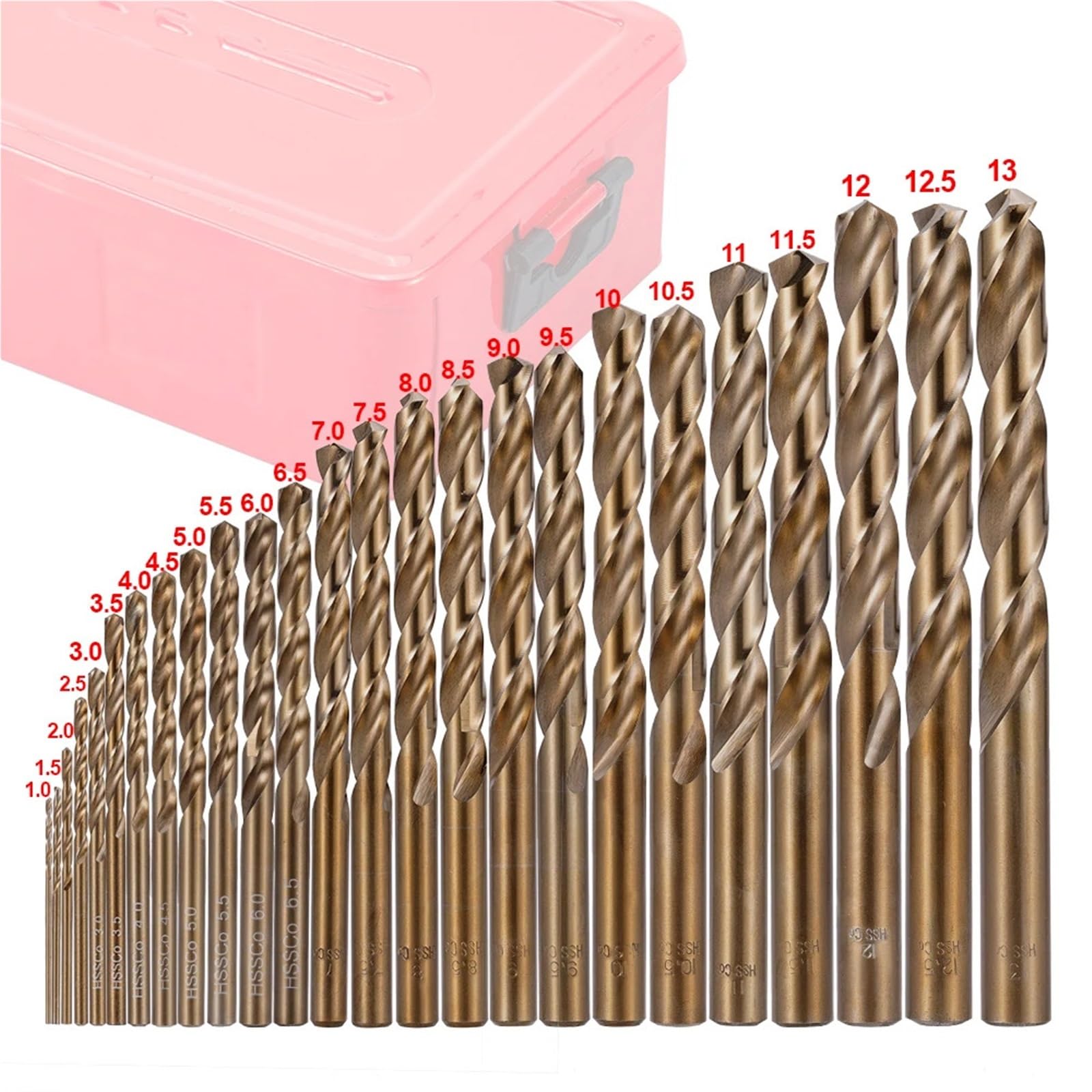 Juego de brocas para taladro rotativo Juego de brocas helicoidales métricas M35 HSS-Co acero alta velocidad con 5% cobalto y estuche metálico for inoxidable, madera metalurgia(25pcs box)