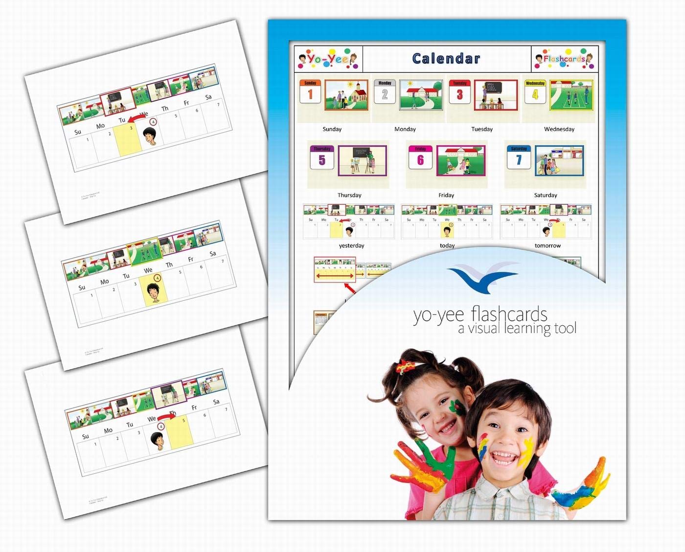 Yo-Yee Flashcards - Calendar and Days of the Week Picture Cards for Language Acquisition for Toddlers, Kids, Children and Adults - Including Teaching Activities and Game Ideas
