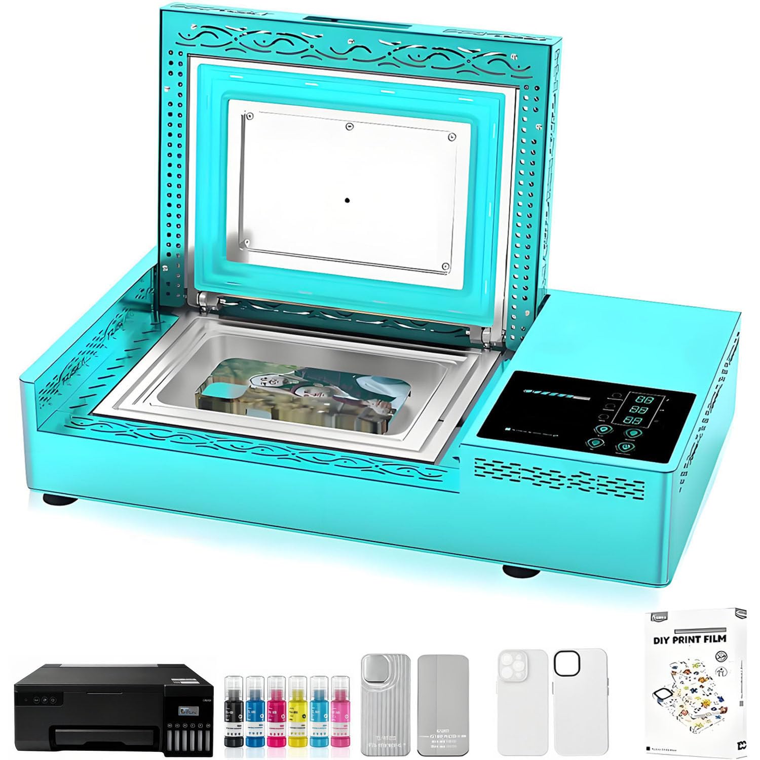 Kit per Sublimazione a Calore rapido a 180 °C, pressa a Caldo per custodie 3D per cellulari, pressa a Caldo 3D Professionale sottovuoto con Controllo preciso del Tempo WithPrinter-300PCS