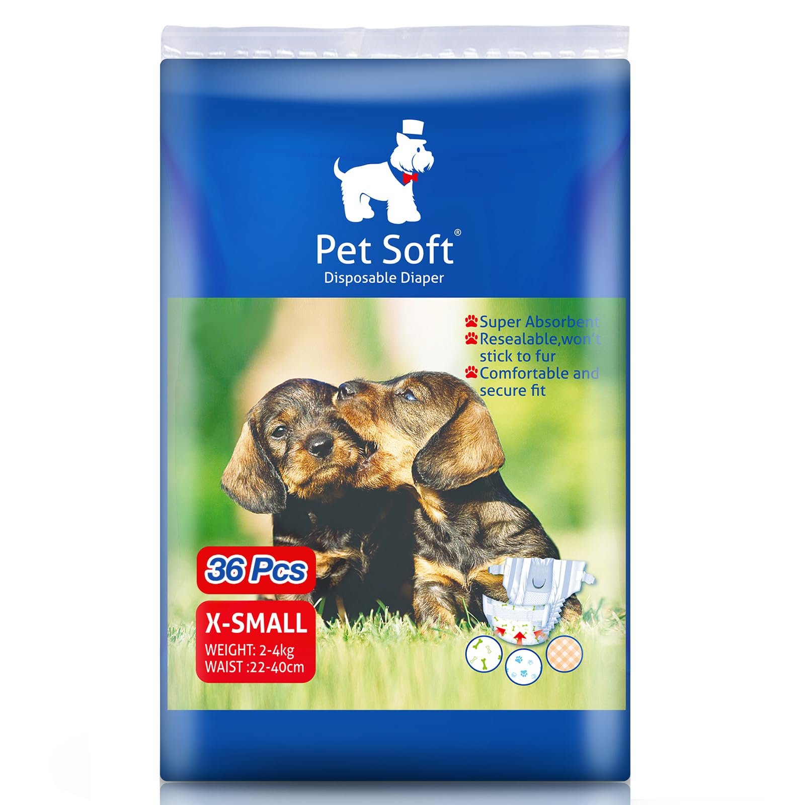 Pet Soft Dog Diapers Female - Disposable Puppy Diapers, Cat Diaper 36pcs XSmall