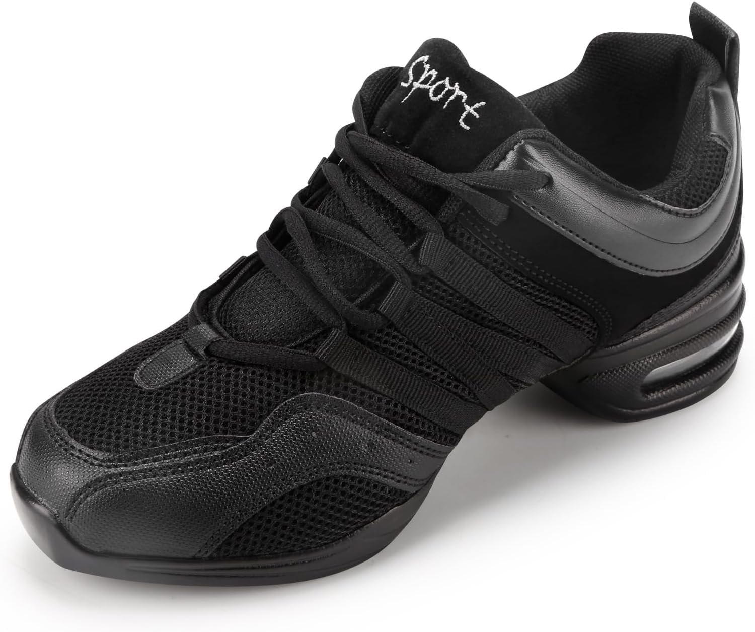Dansschoenen voor vrouwen | Jazz danssneakers voor dames | Ademende lichtgewicht dansschoenen met gespleten zool, platformschoen | Fitness, gymnastiek, cheerleading trainer, Zwart, 40.5 EU