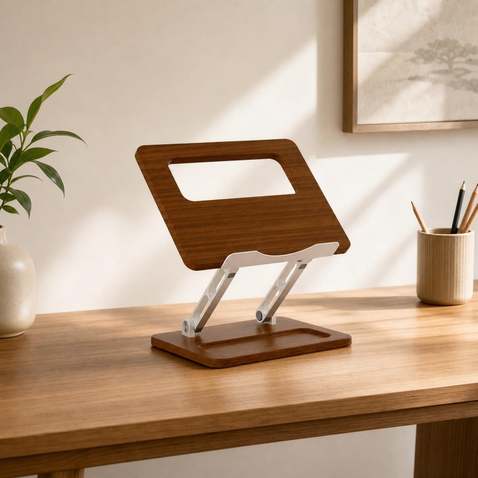 harayaa Supporto Regolabile per Laptop Stabile | Effetto Legno, Supporto per Laptop con Scanalatura Penna, Ergonomico, Alzatina, Scrivania, Casa, Smart Worker