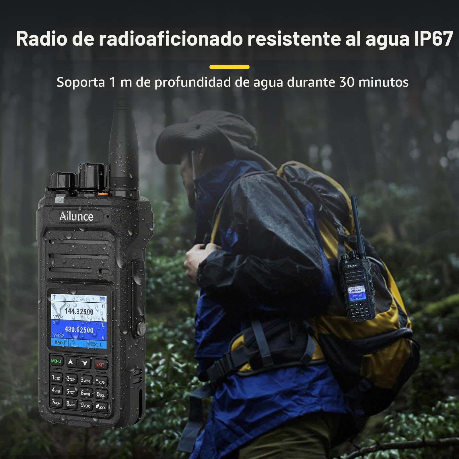 Retevis Ailunce HA1UV Radioaficionado, Walkie Talkies IP67 (2 Piezas) | Impermeable y a Prueba de Polvo, Banda Dual, 2800mAh, Radio Amateur Recargable USB-C para Emergencias, Caza, Senderismo