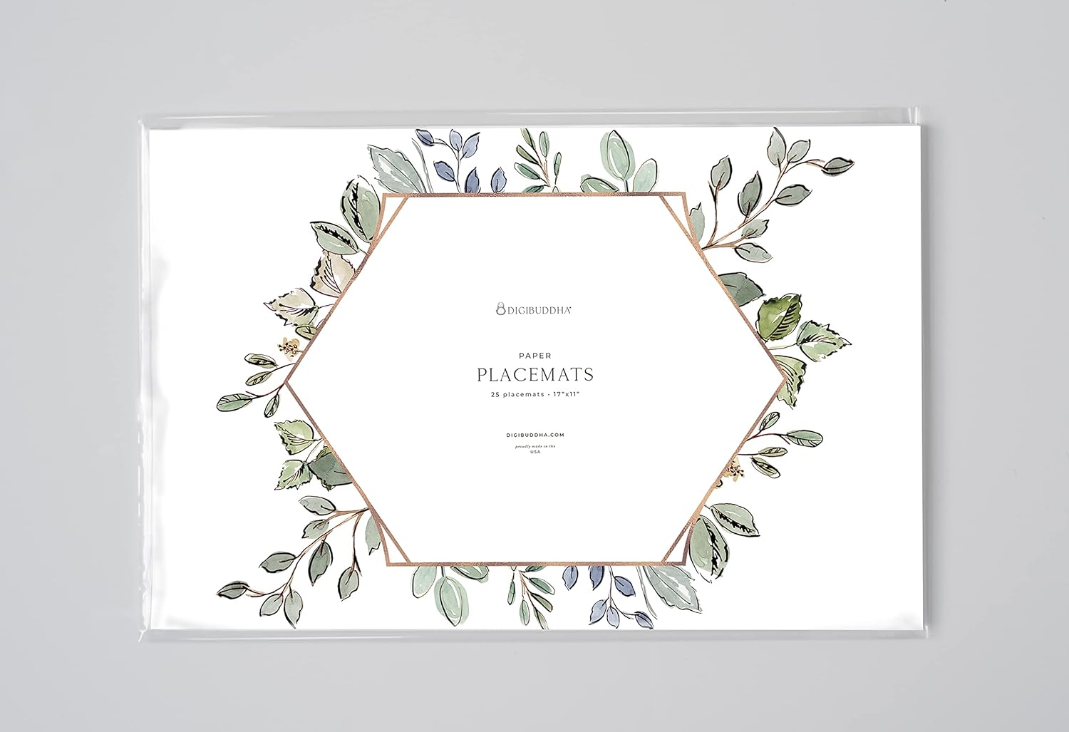 DIGIBUDDHA Eucalyptus Vines Placemat Boho Watercolor Green Ivy Sage Leaf Geometric Framed Leaves 17" x 11" Place Mats Modern Greenery Decor Spring Bridal Shower Dinner Table Setting